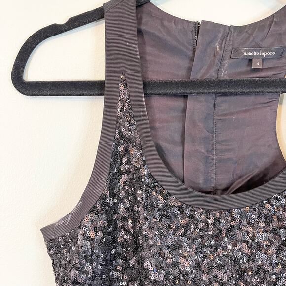 Nanette Lepore Women's Black Sleeveless Sequins Feathers Disco Dress Size 4 - Picture 4 of 11